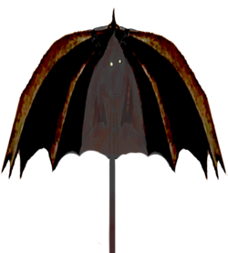 The Sinister Umbrella: a black umbrella with bat wings and face